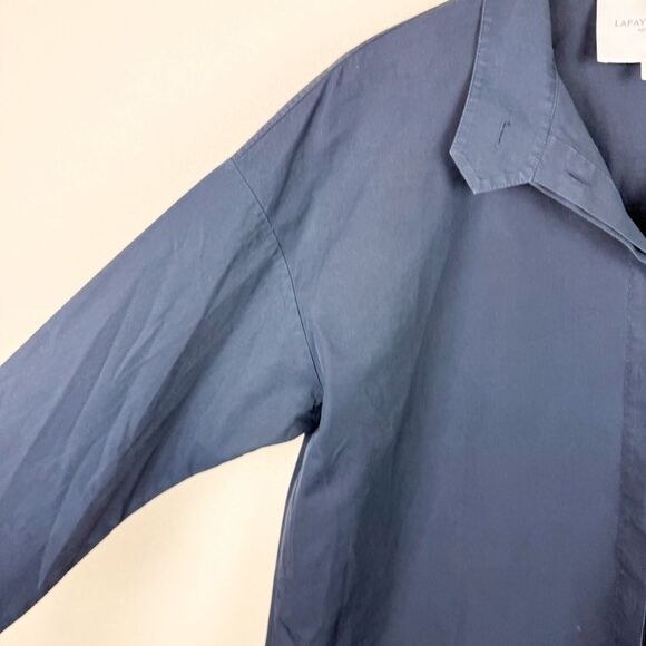 Lafayette 148 Navy Cotton Button Down Blouse Shirt Long Sleeve Medium - Picture 3 of 5